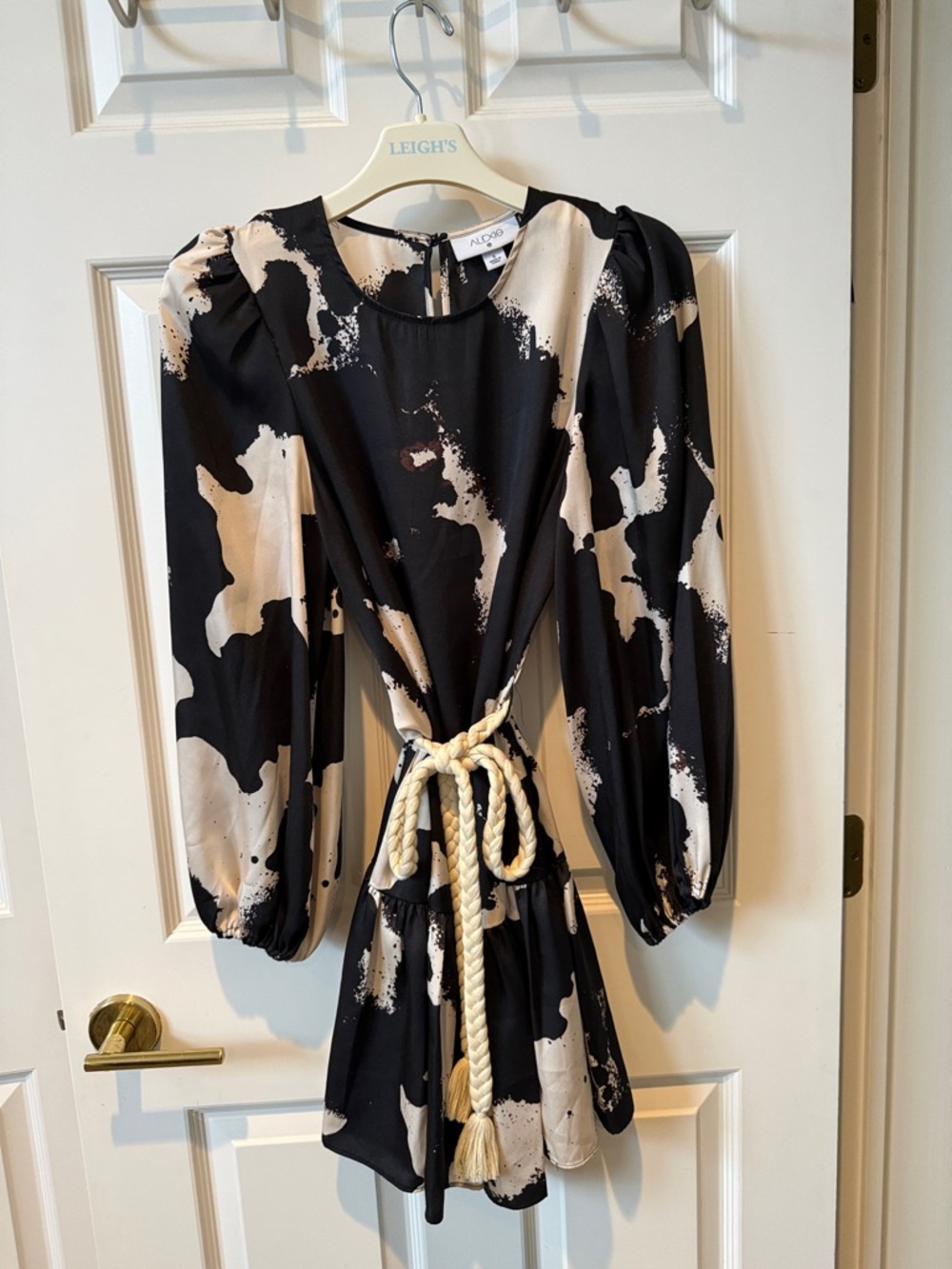 Alexie (Target) Black & Cream Printed Mini Dress with Rope Waist Tie